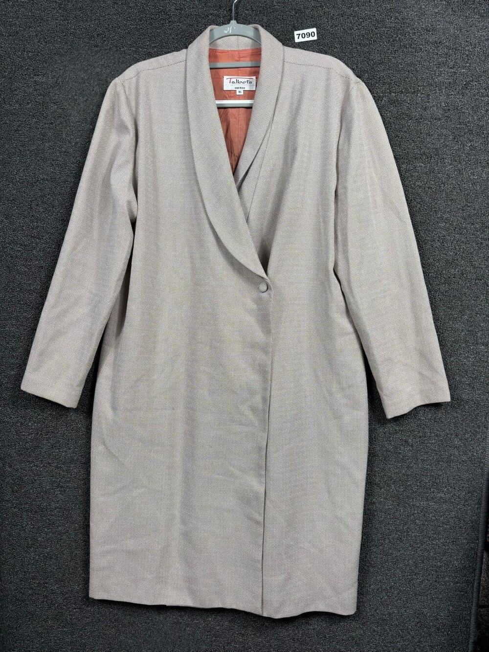 Talbots Coat Womens 16 Beige Long Shawl Collar Single Button Lined Overcoat